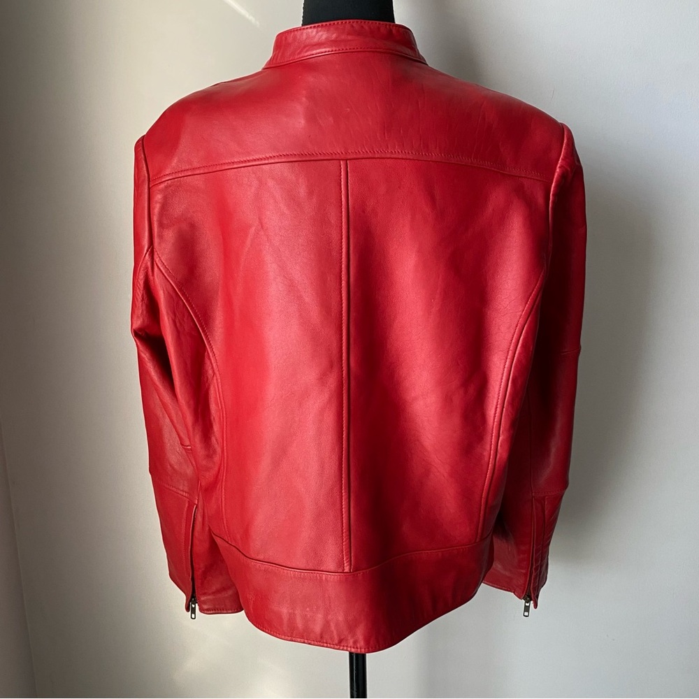 Women's Kathy Ireland Extra Large Genuine Leather Red Leather Jacket - Picture 13 of 16
